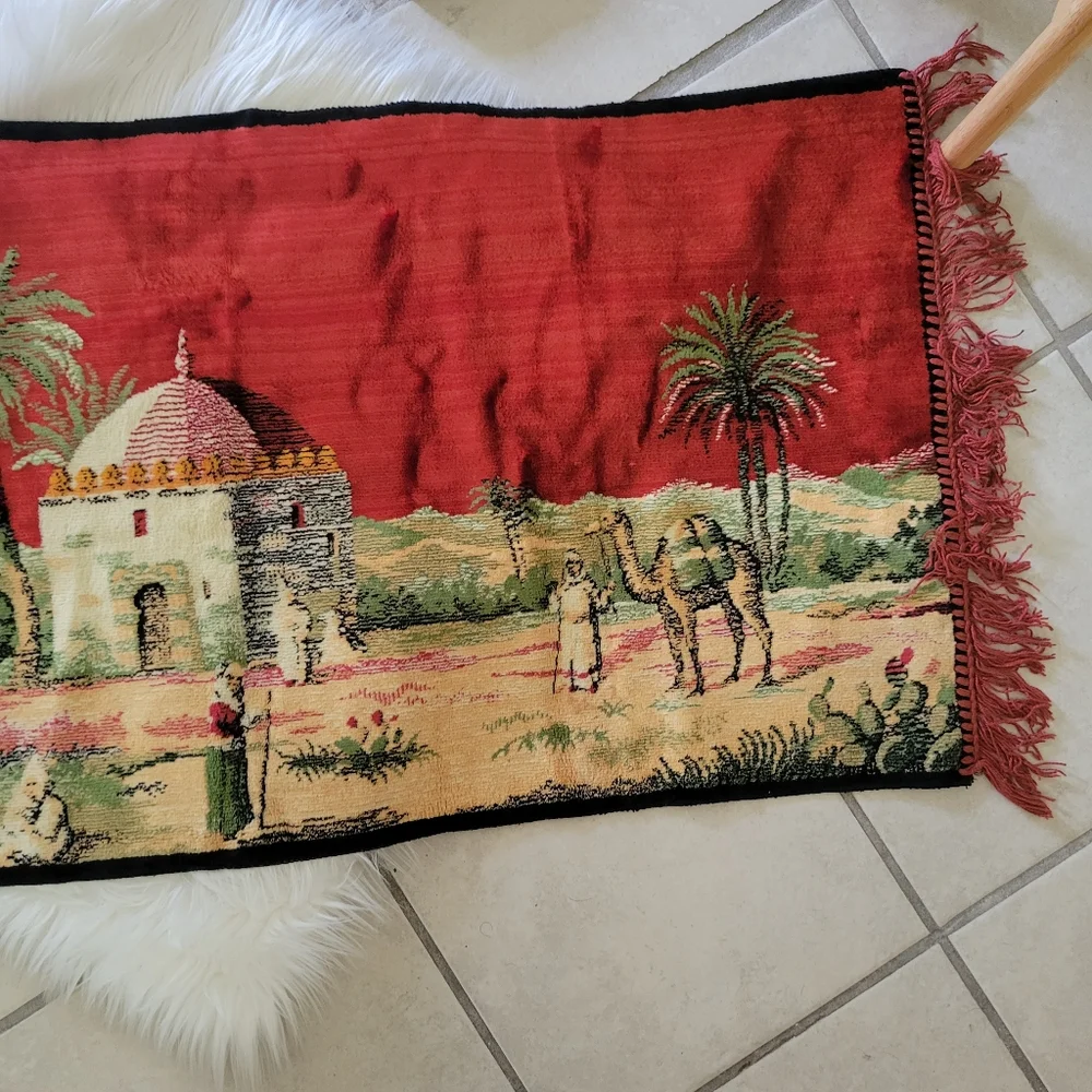 Vintage Arabian Red and Green Tapestry Wall Hanging